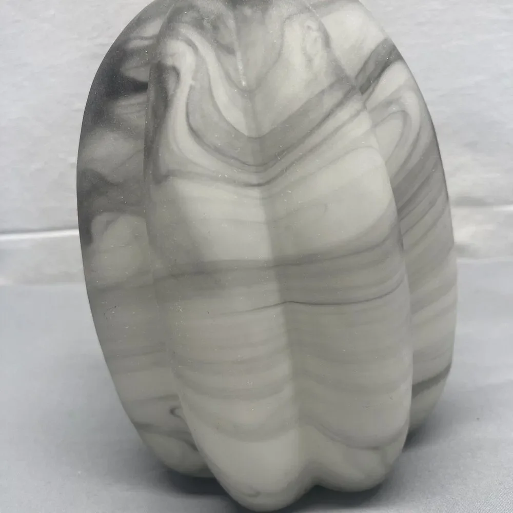 Hand Blown Glass Gray & White Large Gourd Pumpkin Fall Autumn Halloween Heavy